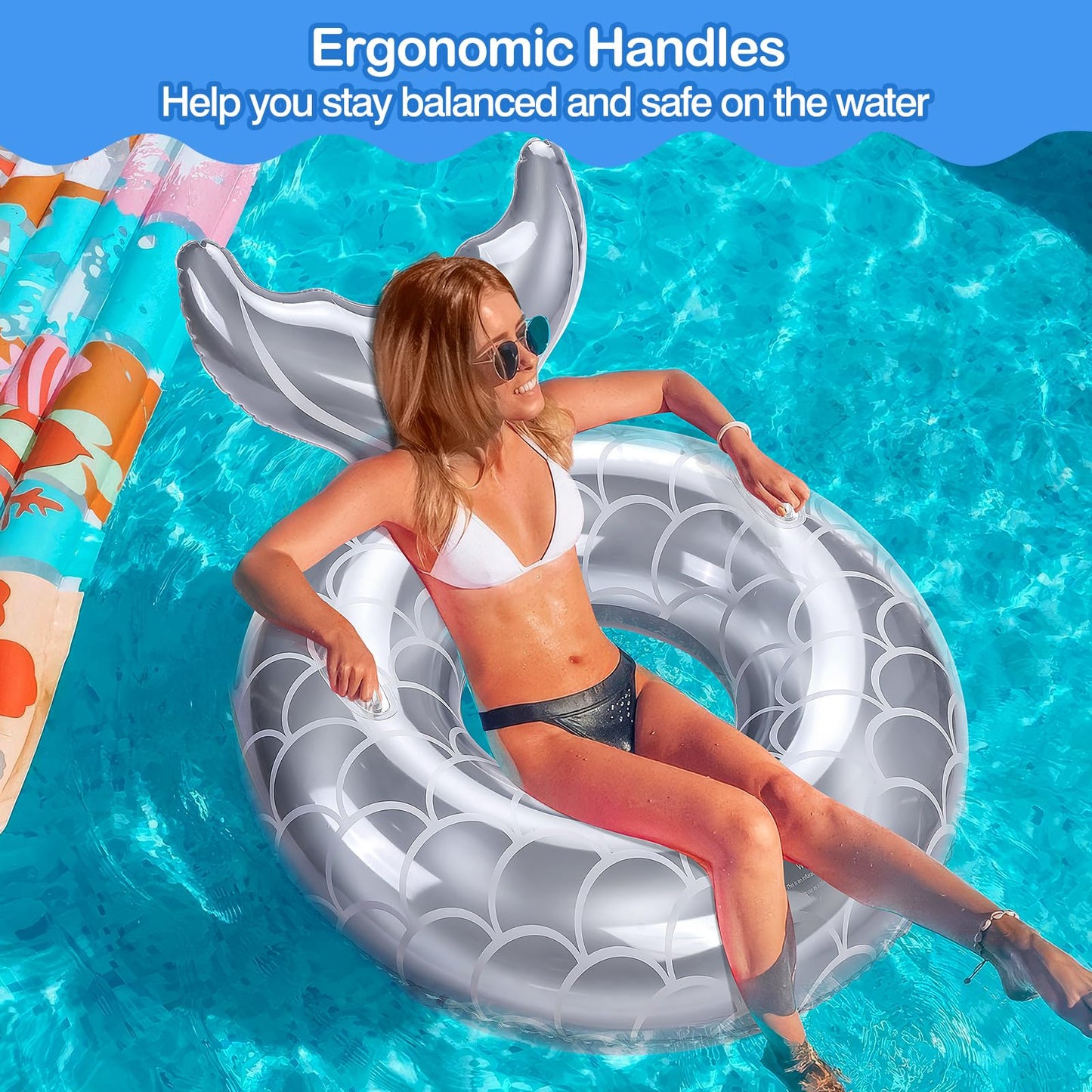 Moko Inflatable Swimming Ring With Handles For Adults, Swimming Tube Cute Pool Float Tube Decorations Swim Tubes Outdoor Pool Be