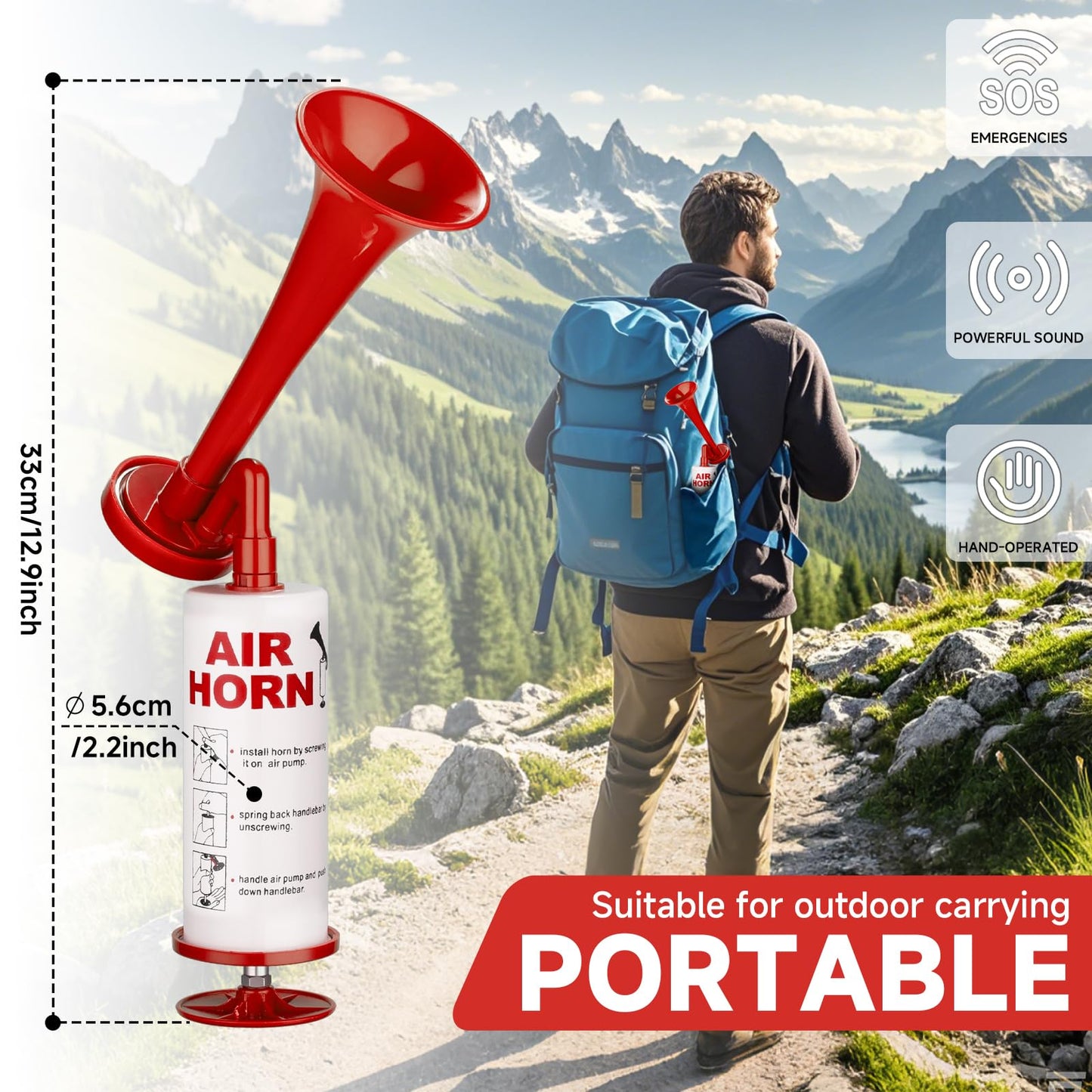 Reusable Air Horn, Banhao Aluminum Handheld Air Pump Horn Loud Safety Horn For Boats Cars Noise Maker Handheld Air Horn 2Pcs