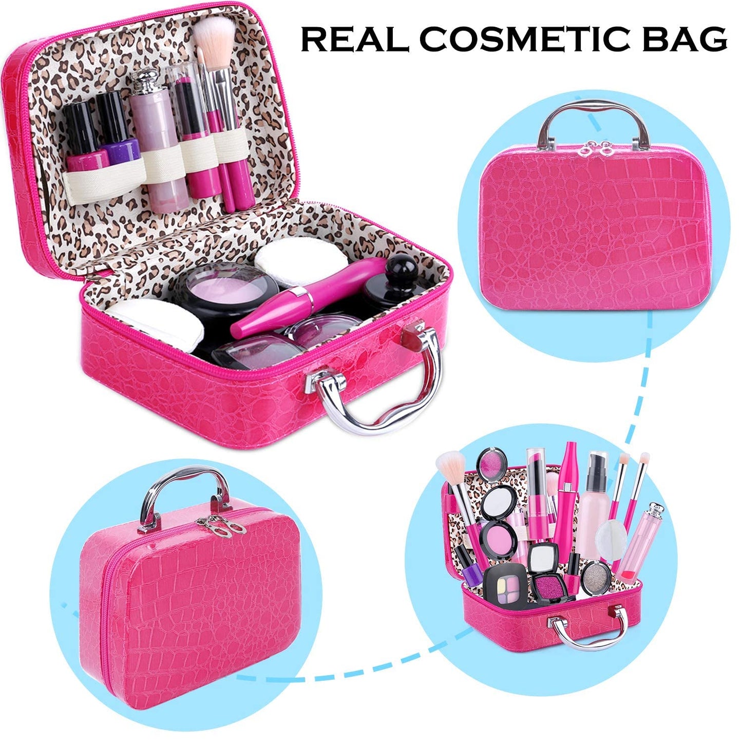 TEPSMIGO 2 Pack Pretend Makeup Kit for Girls, Kids Pretend Play Makeup Set - with Cosmetic Bag for Birthday Christmas, Toy Makeu