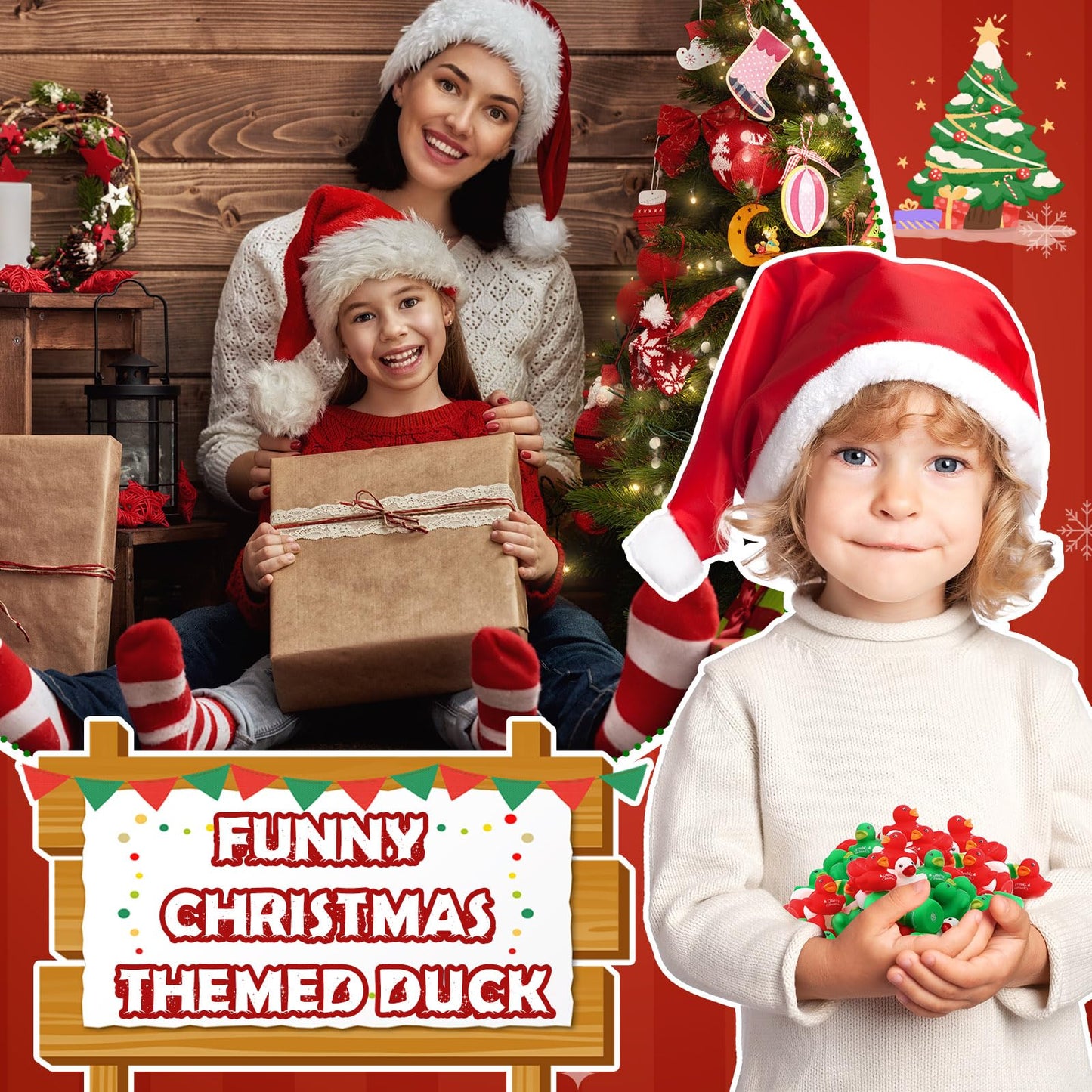 Junkin Mini Christmas Rubber Ducks 1.57 Inch Small Rubber Ducks In Bulk X-Mas Rubber Ducks For Christmas Birthday Party Favors D