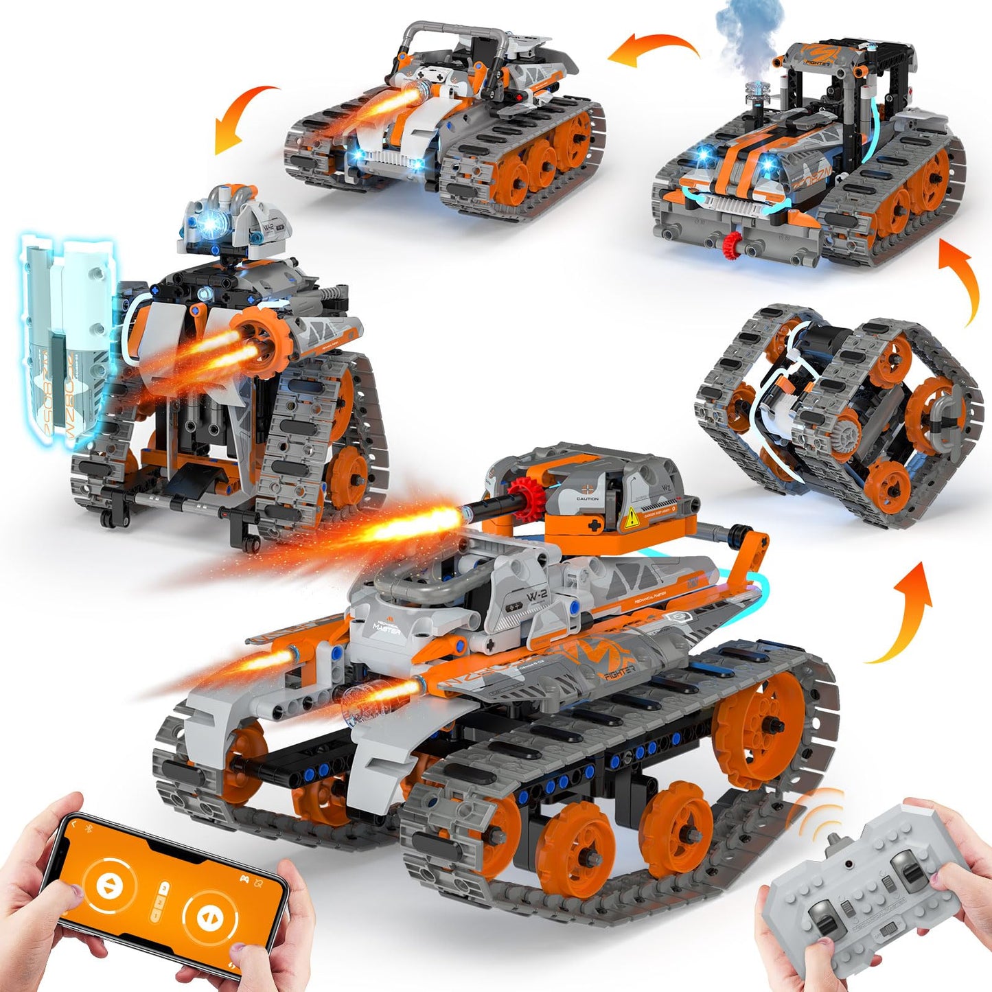 5In1 Stem Building Toys For Kids 6-14, Remote & App Controlled Mech Robots/Heavy Tanks/Tracked Racer Stem Building Kit For Kid S