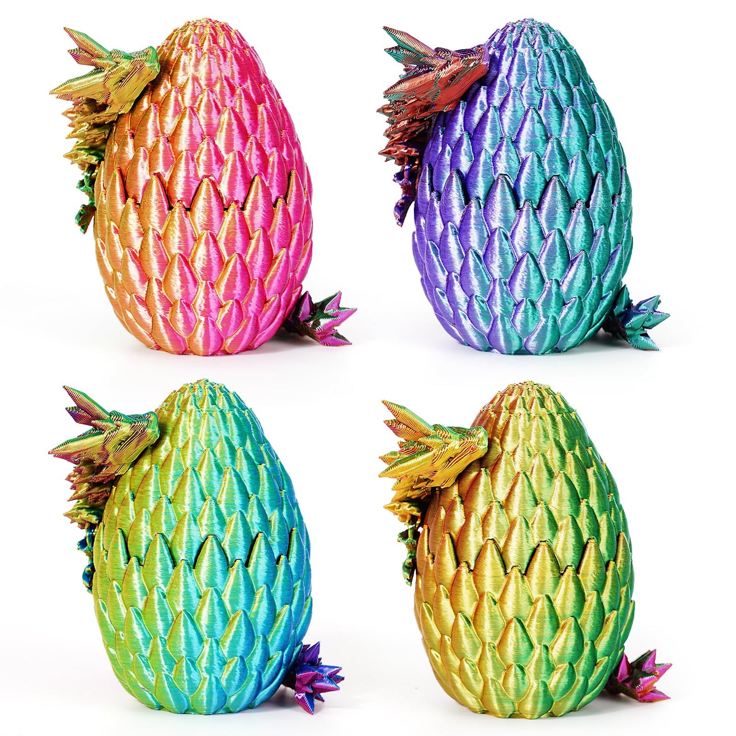 Shuwnd 4Pc 3D Printed Dragon In Egg,Dragon Eggs With Dragon Inside,Mini Articulated Crystal Dragon Fidget Toys,Mystery Dragon Egg Fidget Toy,3D Printed Animals Toy Set (4Pc-C)
