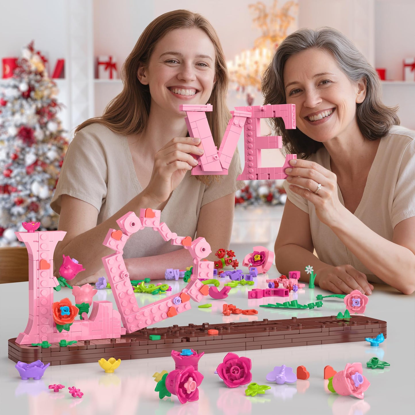 Booyuer Flower Building Set for Love, 791PCS DIY Romantic Floral Brick Kit, Graduation Gift, School Desk Decor, Room Decoration,