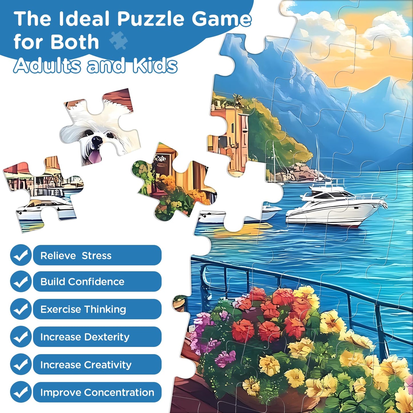 Jigsaw Puzzles 500 Pieces for mature-themeds Bichon Frise Flower Seagull Puzzles 500 Pieces for Kids Seniors Dust-Free Landscape mature-themed Jigsaw Puzzle Challenging Puzzle Great Gift for Family Friends