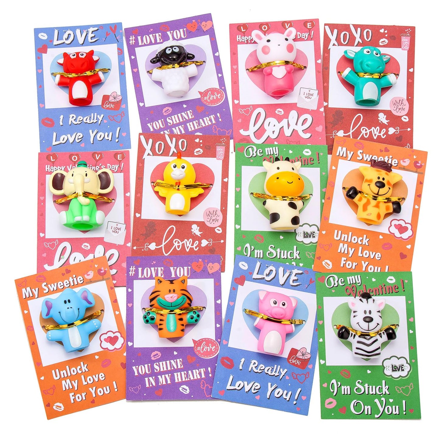 Jialwen 12 Pack Valentines Day Cards For Kids With Animal Finger Puppets Kids Valentine Gifts Exchange Greeting Cards School Cla