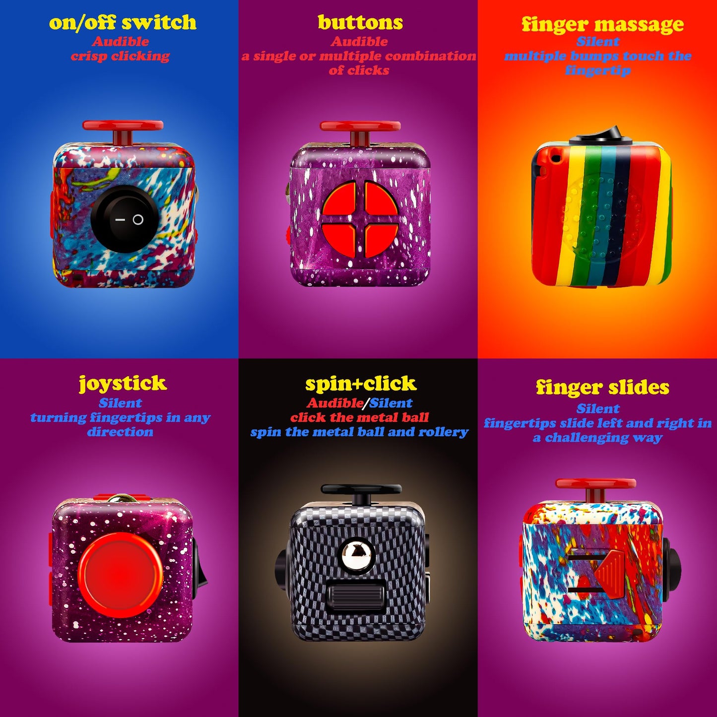 4-Pack Colorful Fidget Toy Cubes, Versatile Stress And Anxiety Relief Toys With Audible/Silent Features - Ideal For Focus, Time