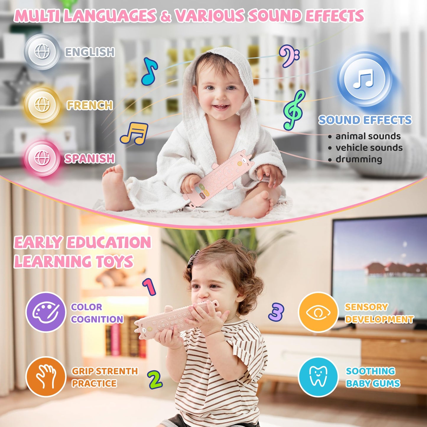 Kiralumi Baby Girl Toys - Baby Remote Control Toy With Unicorn Silicone Cover - Baby Musical Toys Toddler Toys With Realistic Pl