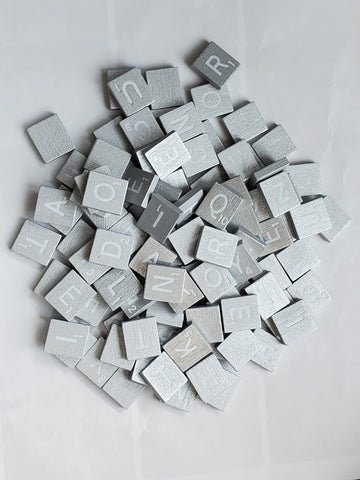 Planet Xpress Wood Scrabble Tiles Set 100 Tiles ~ Game Replacement, Scrapbooking, Crafts, Messages, Etc. (Metallic Silver, 100 T