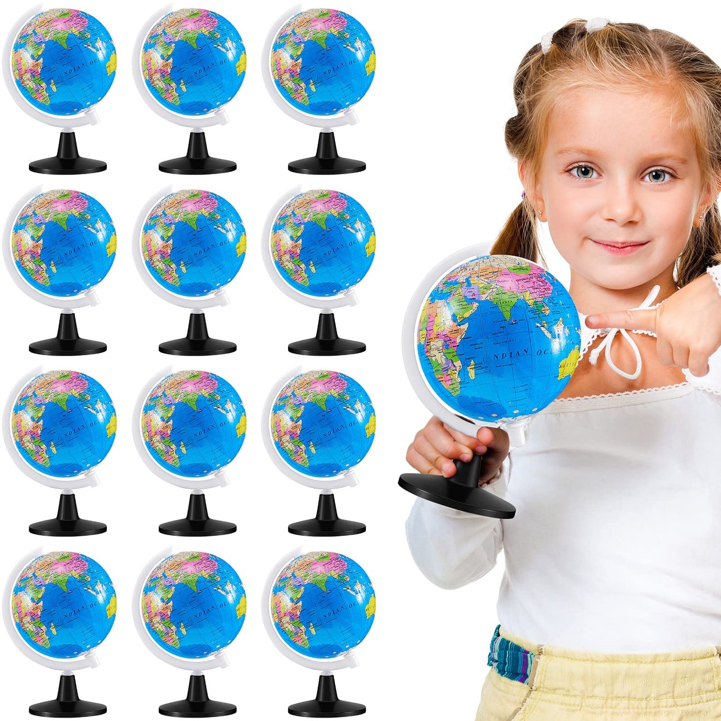 Henoyso 12 Pcs World Globe For Kids Learning 3.4 Inches Mini Rotating World Map Globes Educational Globes With Stand Kids Globe