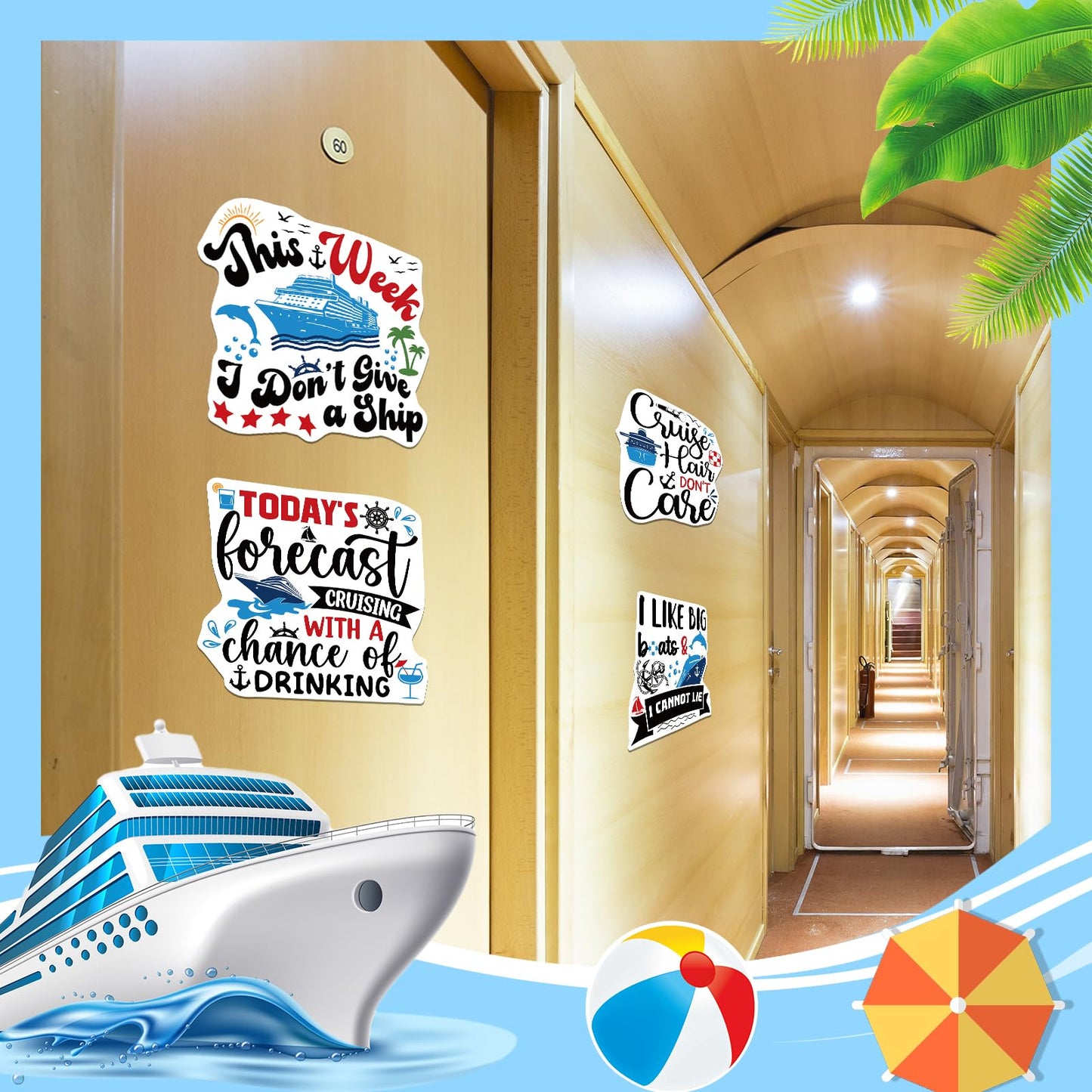 Dazoratix Large Cruise Door Magnets - 4 Pcs Funny Nautical Cruise Door Magnetic Decor Stickers Big Week Trip Stateroom Magnet Bo