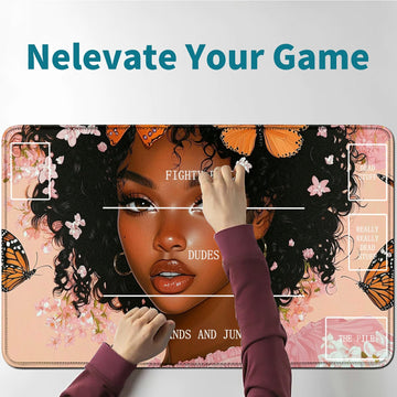 RWUTYTIUL Butterfly Girl Card Playmat 24 X 14 Inch with Tube Bag, Card Gameplay Playmat with Zones Commander Deck Board MTG RPG