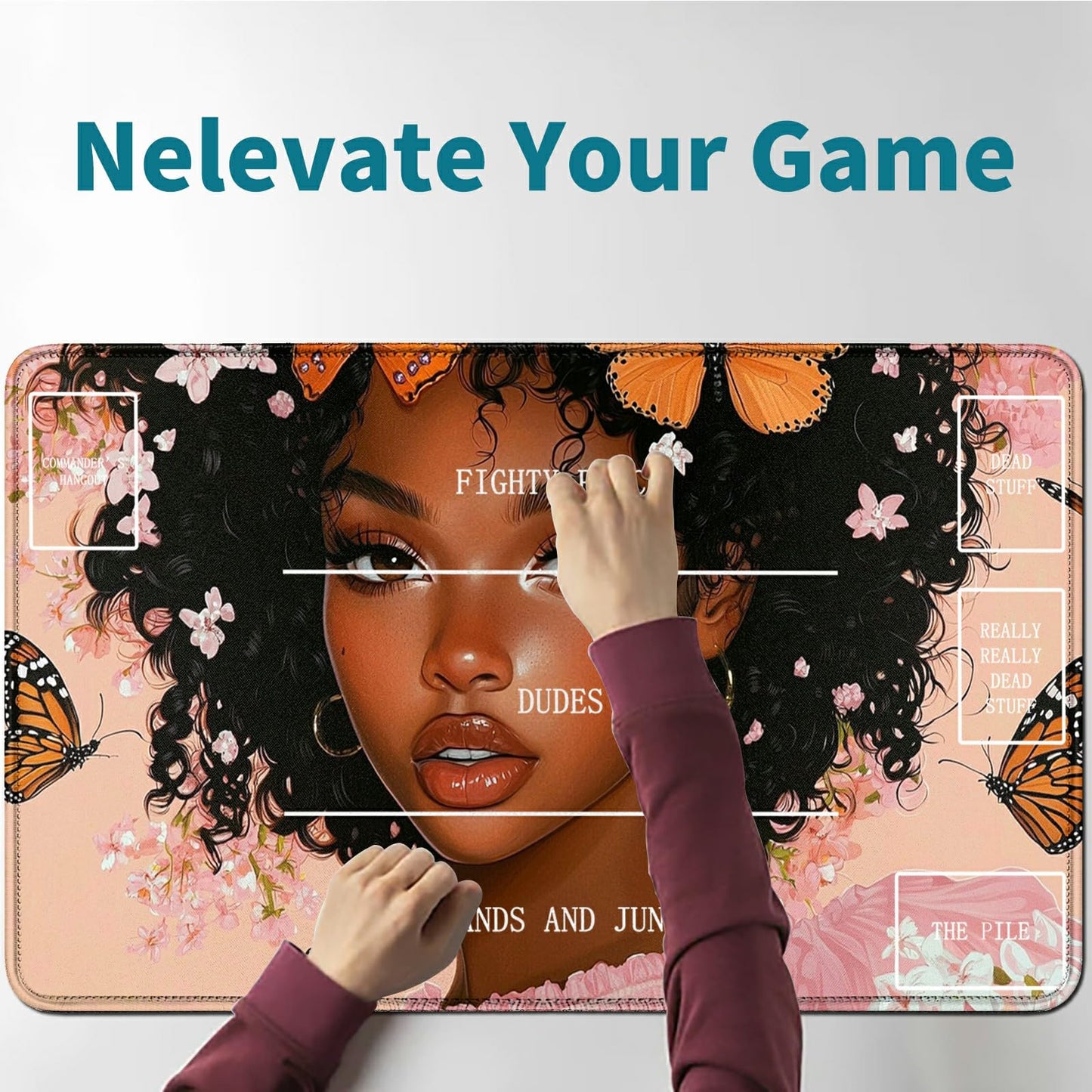 RWUTYTIUL Butterfly Girl Card Playmat 24 X 14 Inch with Tube Bag, Card Gameplay Playmat with Zones Commander Deck Board MTG RPG