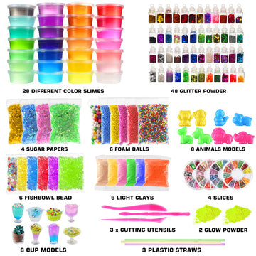 126 Pcs Diy Slime Making Kit For Girls Boys - Birthday Idea For Kids Age 5+. Ultimate Slime Supplies Include 28 Crystal Slime, 2 Glow In The Dark Powder, 48 Bottle Glitter Jar Etc.