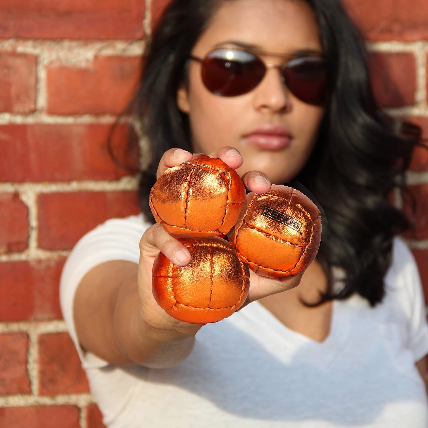 Zeekio Galaxy Juggling Balls - Metallic Series - enhanced 12 Panel Genuine Leather Balls - 130g - 67mm - Pack of 3- Metallic Orange