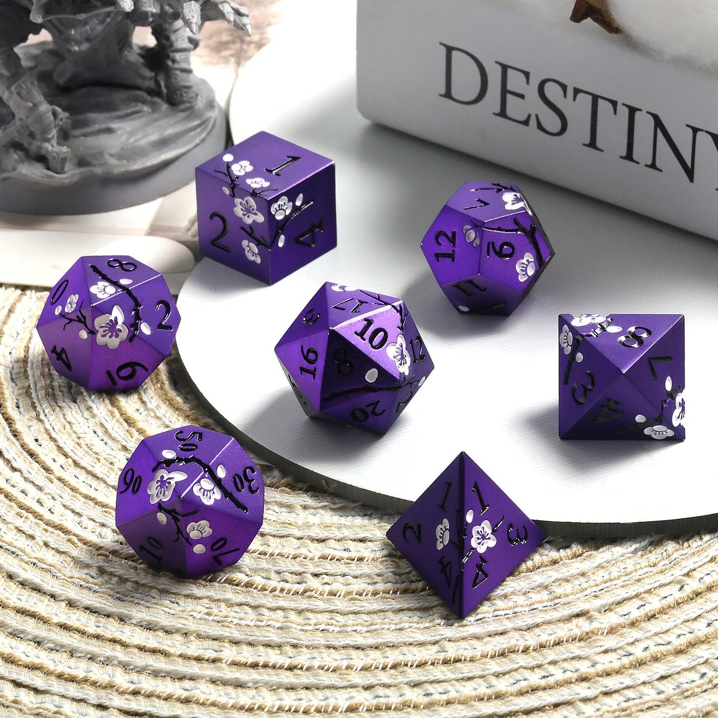 Matt Purple D&D Metal Dice, DNDND 7 PCS Heavy Metallic DND Dice Set with Grogeous Gift Case for Dungeons and Dragon Tabletop Gam