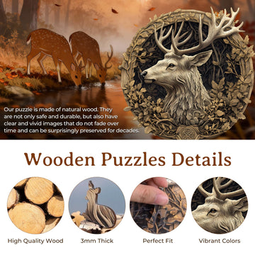 KAAYEE Wooden Puzzles for mature-themeds 3D Vision Effect 3D Deer Wooden Jigsaw Puzzles Unique Shape Advanced Wood Puzzle mature-themed 3D Effect Flat Puzzle Birthday Gifts Family Game (17.3 * 17.1in 425pcs)