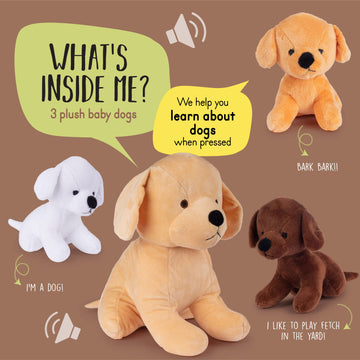Plush Creations Brown Stuffed Mommy Dog with 3 Puppies - 4 Piece Family Set, Baby Toy for Ages 0+, Soft Plush Animal