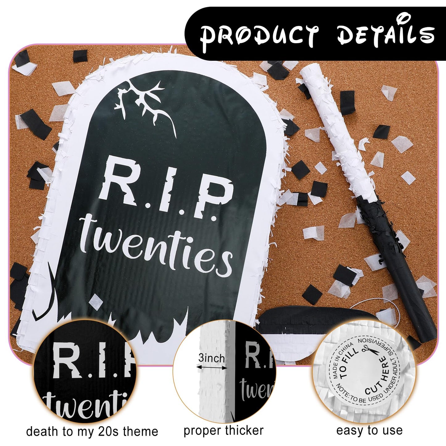 Syhood 4 Pcs Rip Twenties Piata Birthday Decorations 11 x 15.7 Death to My 20s Funeral Tombstone Piata with Stick Blindfold Conf