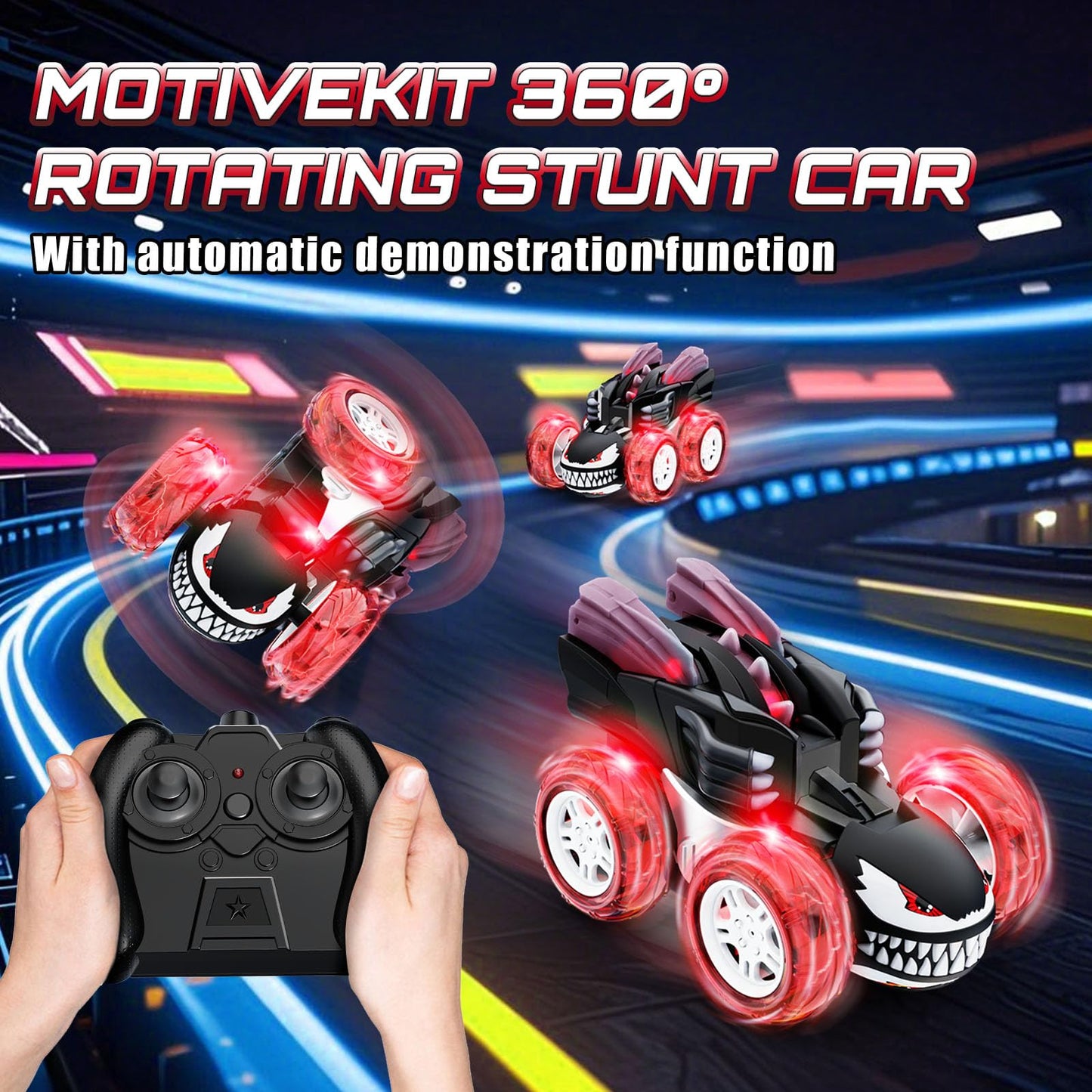 Innofans Remote Control Car for Boys, 360 Rotating 4WD Stunt RC Cars with Cute Cool LED Lights, 2.4GHz Rechargeable Car Toys Bir