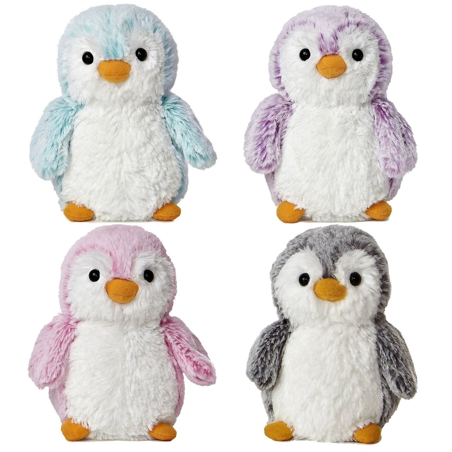 Bundle Of 4 Aurora World Pom Pom Penguin Bright Pink, Blue, Purple And Gray Plush, 6''