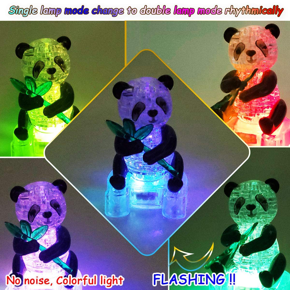 Coolplay 3D Crystal Puzzle Panda Gifts, Desk Toys With Light-Up Base 58 Pieces