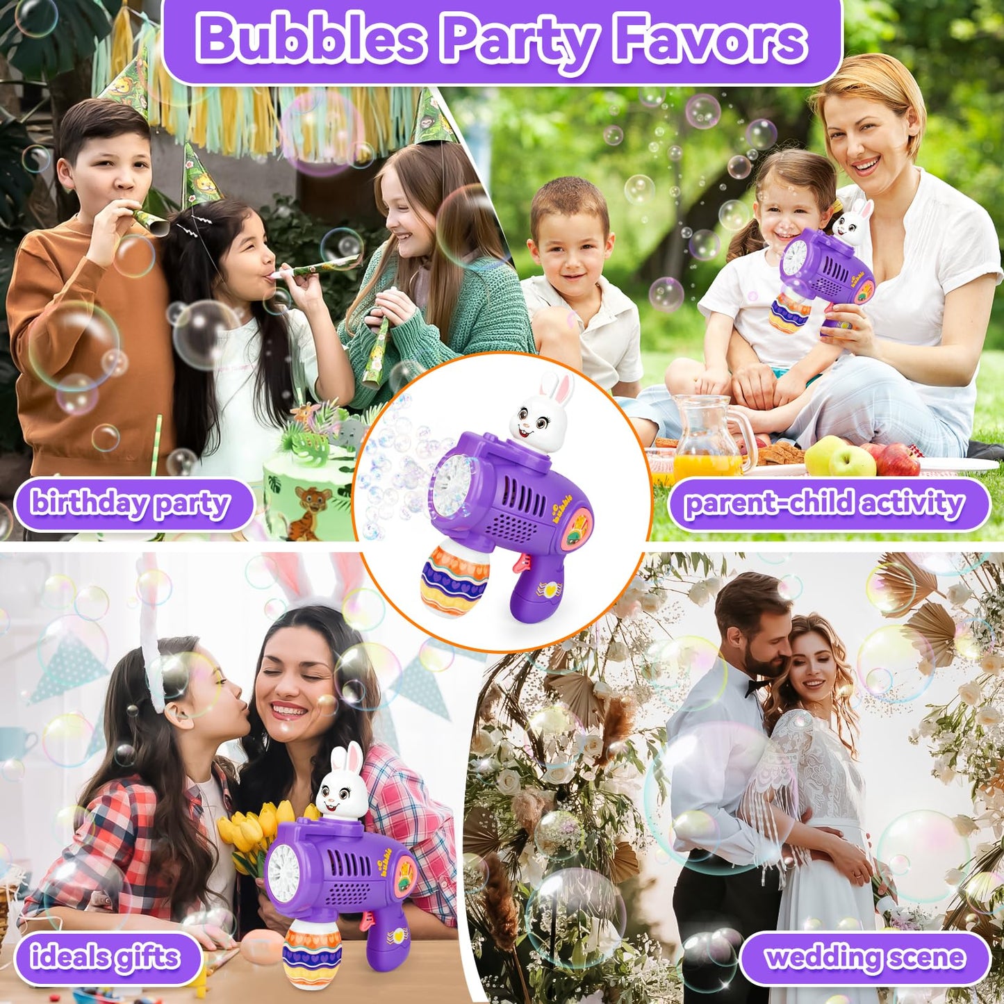 Zuicxlsy Easter Bunny Bubble Machine,Bubble Machine For Kids,Automatic Bubble Blower With Bubbles Solution, Bunny Bubbles Birthd
