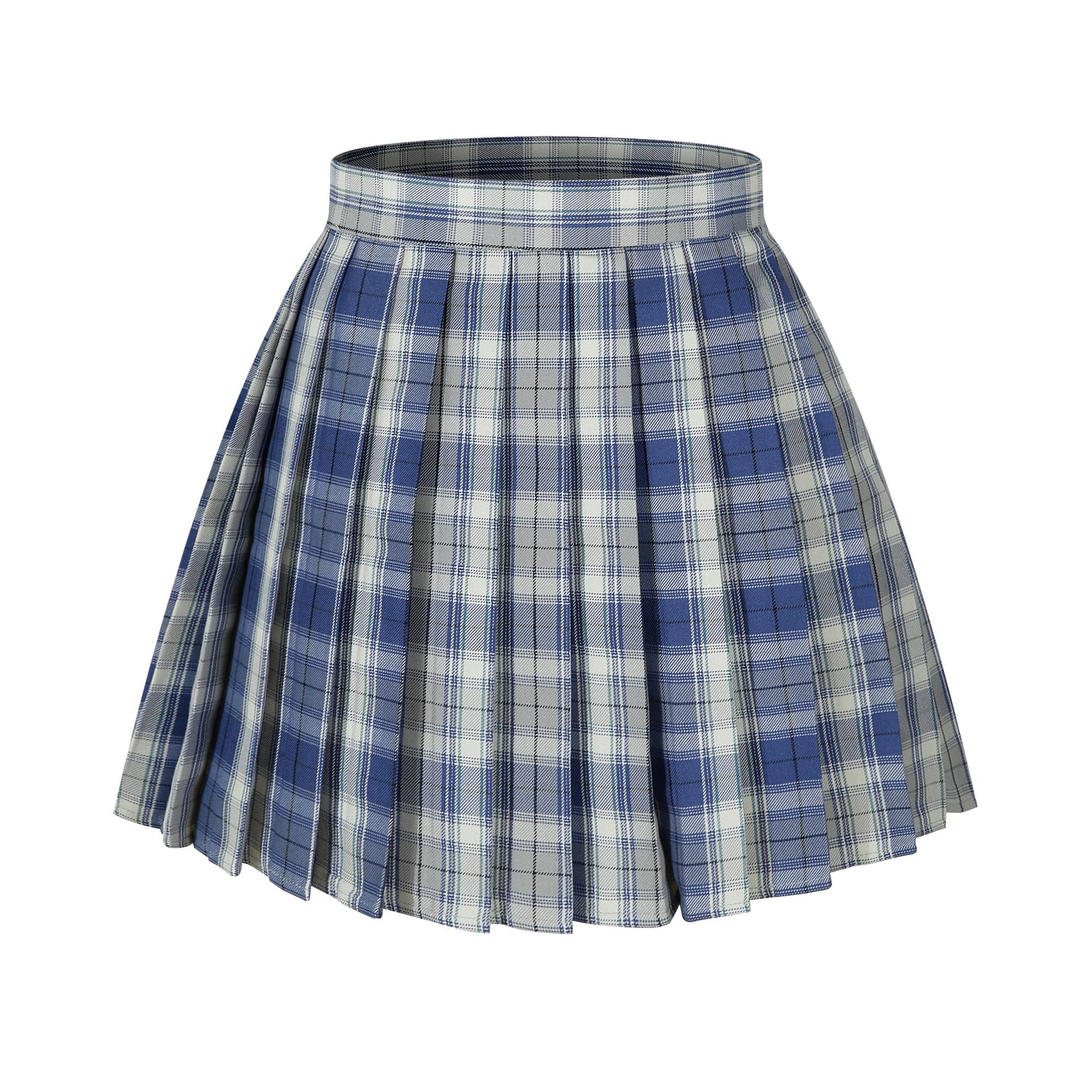 Girlss Short Pleated Plaid Costumes Skirt(Blue White Mixed Light Blue,Medium)