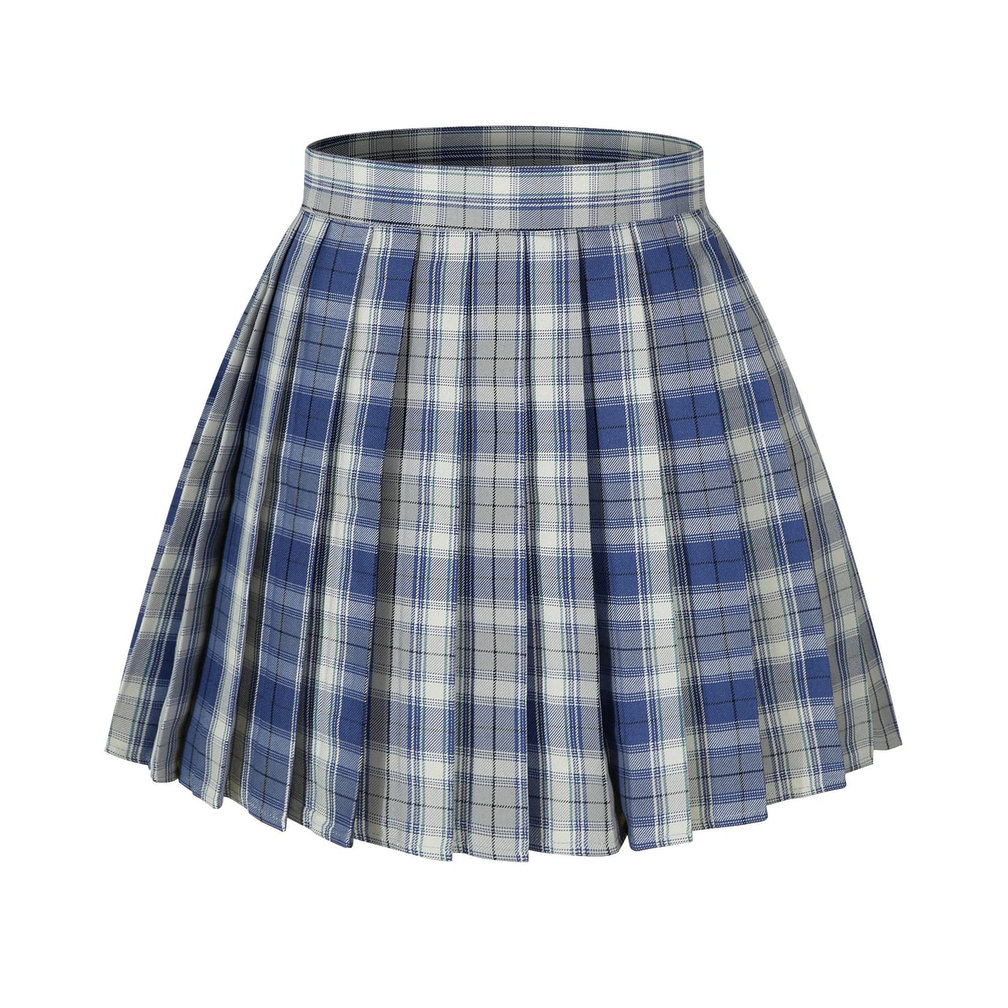 Girlss Short Pleated Plaid Costumes Skirt(Blue White Mixed Light Blue,Large)