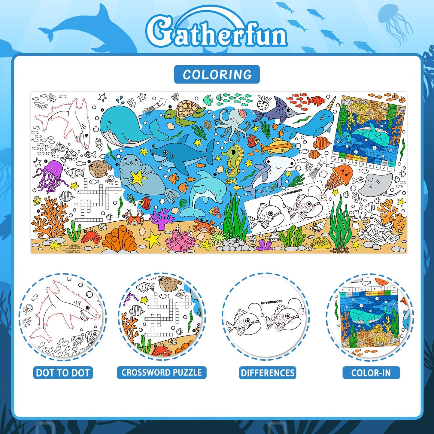 Gatherfun Under The Sea Party Giant Coloring Poster - 31.5X 72 Inches - Versatile Classroom Wall D Cor & Birthday Activity - Se