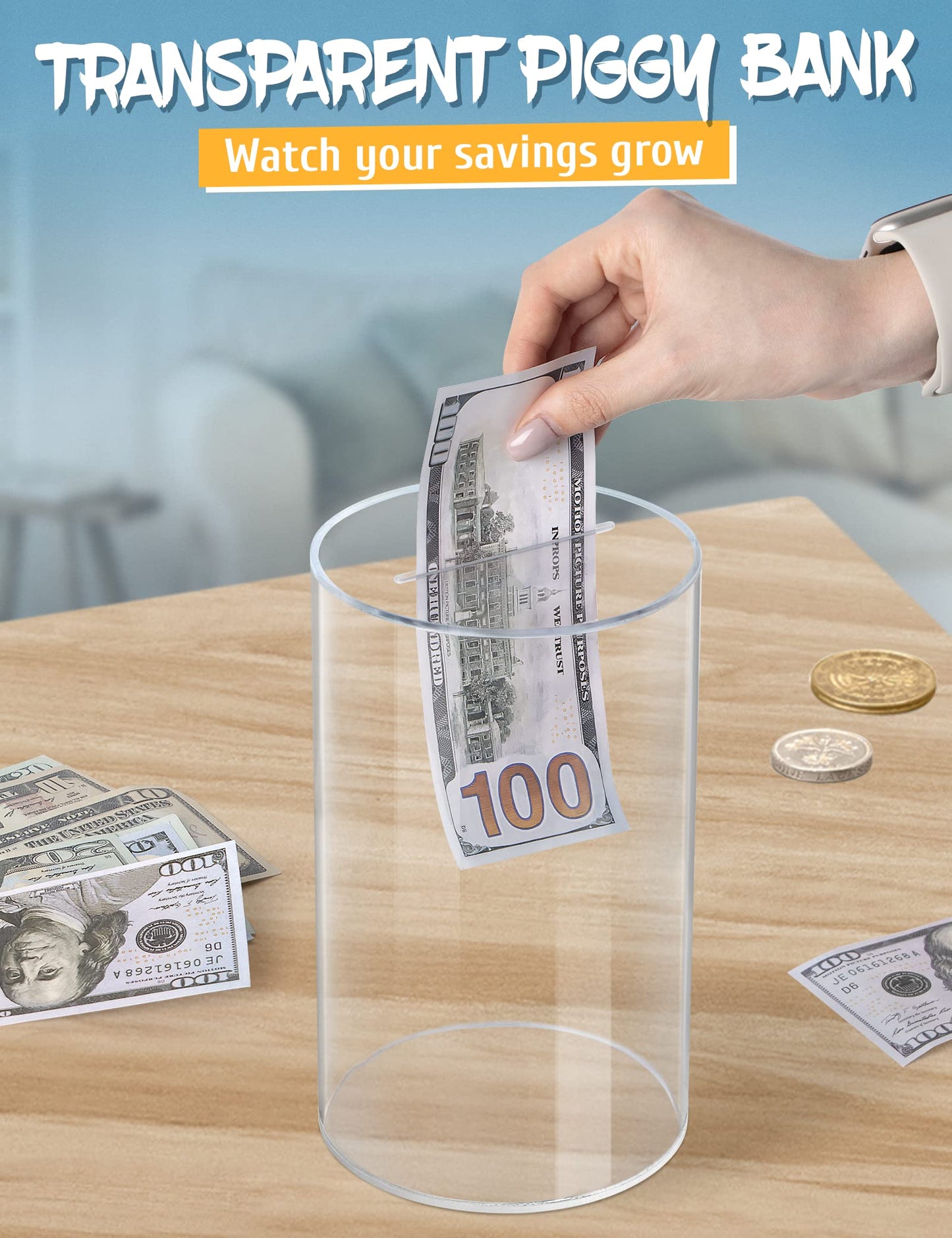Kypeeka Clear Acrylic Piggy Bank For Adults Kids, Clear Money Saving Jar Must Break To Open, Unopenable Piggy Bank For Cash Coin