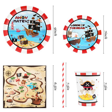 Pirate Birthday Party Supplies Decorations, Pirate Treasure Theme Paper Plates And Napkins Set With Cups And Straws For 24 Guest