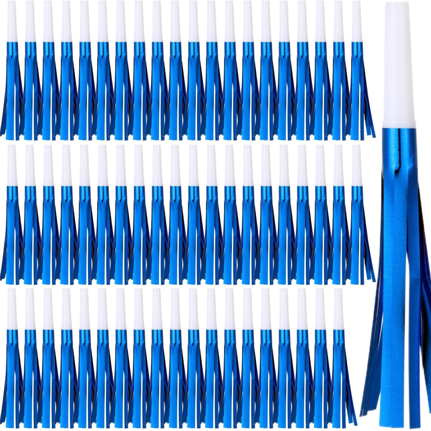 LCPQMZGH 60 Pcs Gold Noise Makers, Metallic Fringed Noise Makers for New Year Party Favor Supplies (Blue)