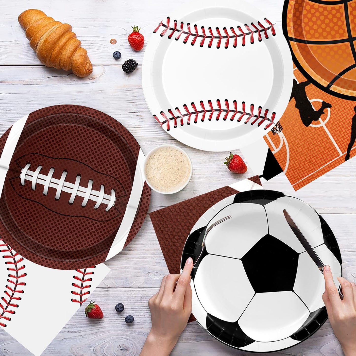 Sports Birthday Party Decorations 80Pcs Sports Party Plates And Napkins Baseball Football Soccer Basketball Rugby Disposable Pap