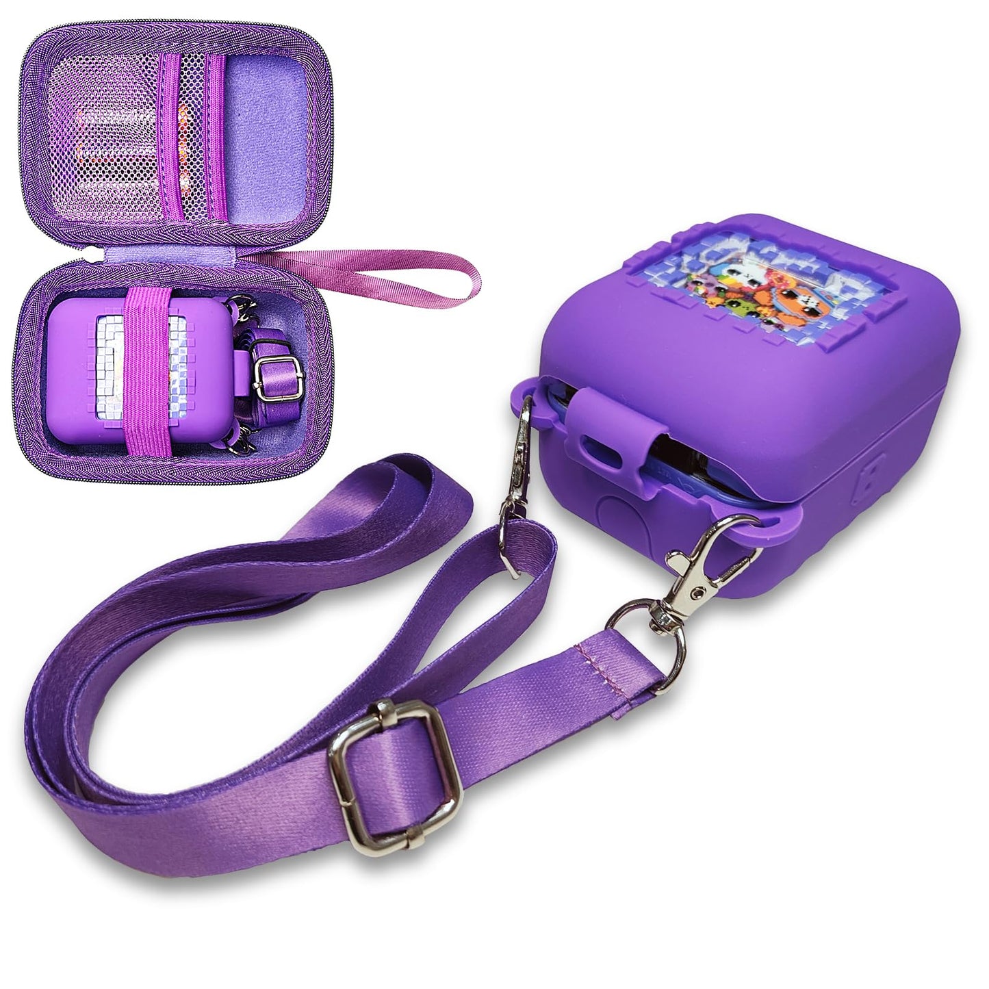 Jchpine Hard Carrying Case And Silicone Cover For Bitzee Interactive Toy Digital Pet Case, Accessories Case For Bitzee Virtual Electronic Pets (Purple)