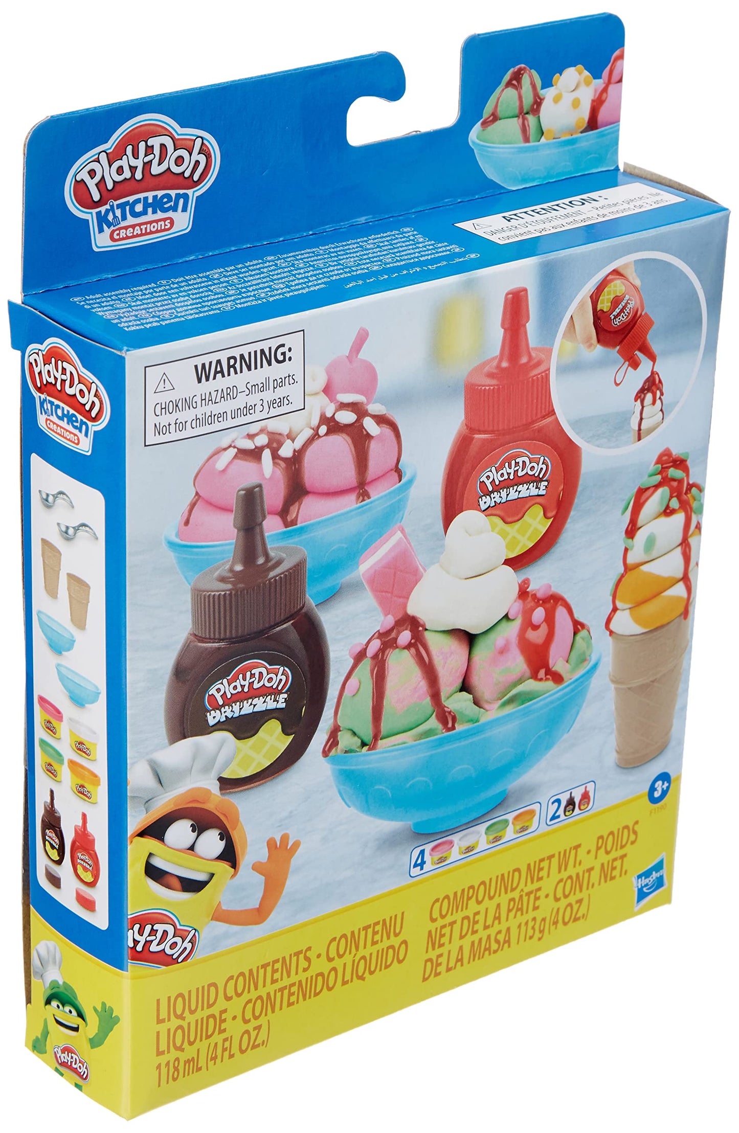 Play-Doh Kitchen Creations Double Drizzle Ice Cream Playset for Kids 3 Years and Up with 2 Drizzle Colors and 4 Classic Cans, No