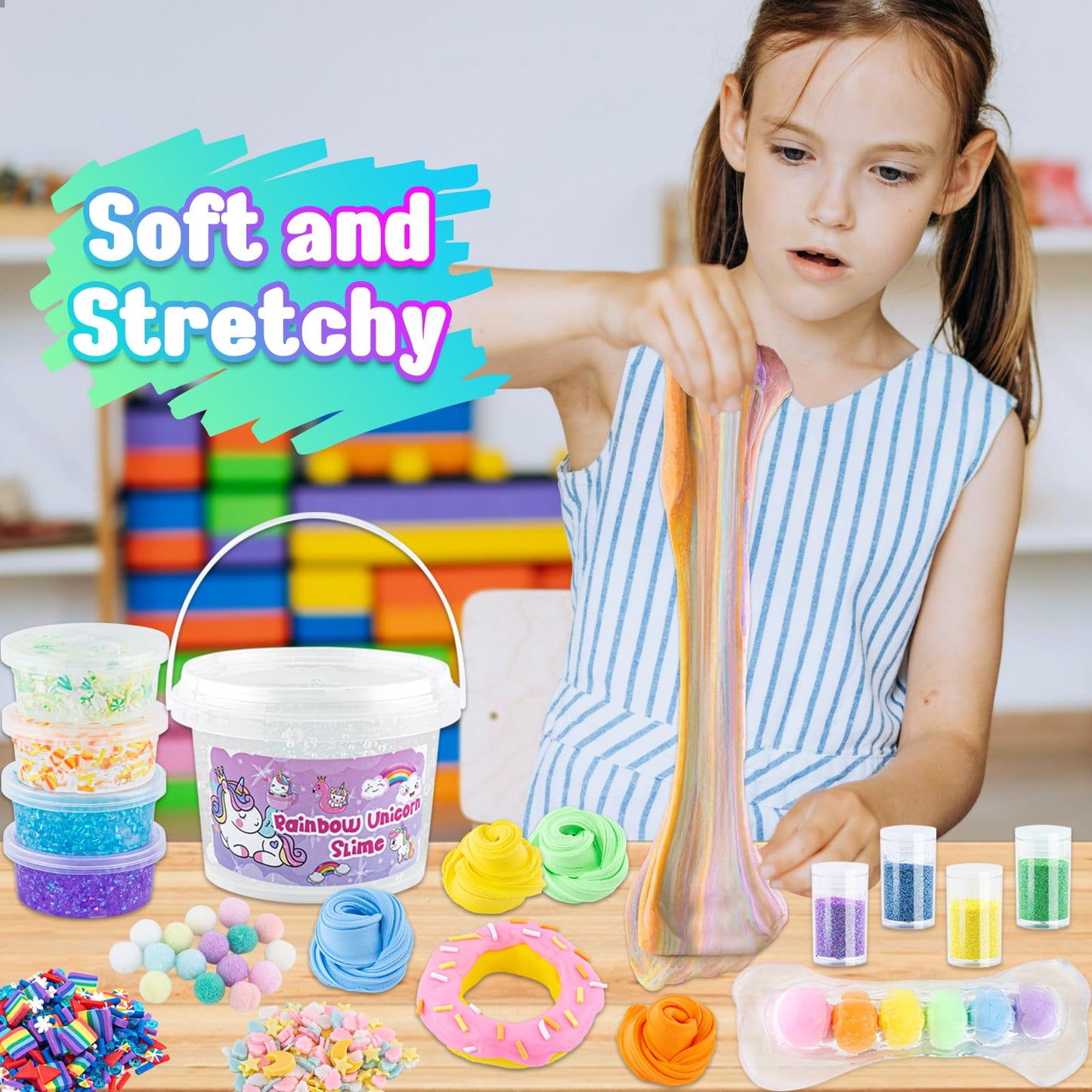 Crystal Clear Slime Kit For Kids, Diy Slime Making Kit With 36 Sets Add-Ins, Rainbow Slime Bucket For Girls & Boys Ages 8-12, Sl