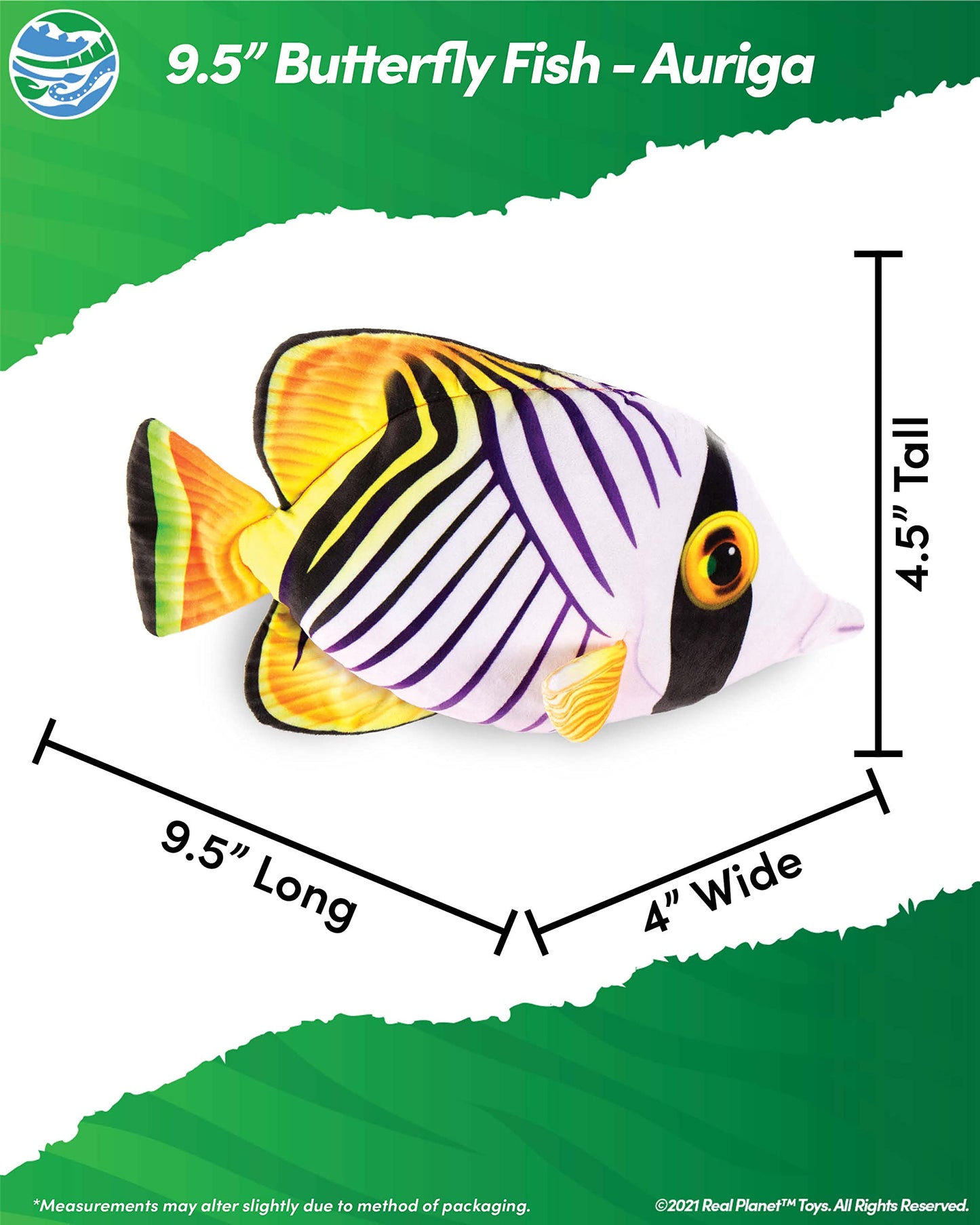 Real Planet Sea Life Plush - Soft Stuffed Animal Gift For Kids All Ages, Sea Ocean Fishing Plushie, Christmas Birthday Gifts (Auriga Butterfly Fish, 9.5') (9.5' Long)