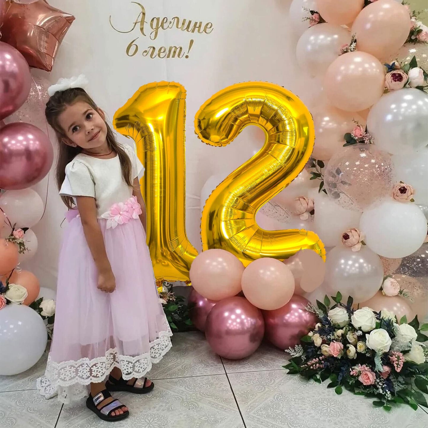 12 Number Balloon Gold 40 Inch Big Foil Mylar 12Th Balloons For 12 Year Old Boy Girl Birthday Party Decorations Wedding Annivers