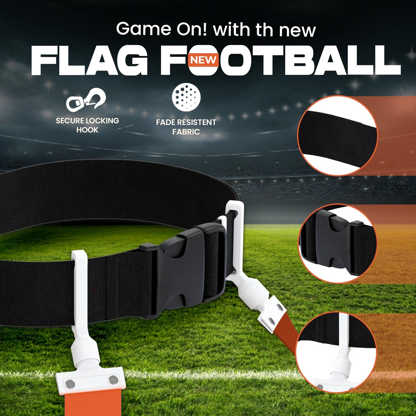 Gameday 6 Player Pop Flag Football Set-Complete W/Flags, Belts And Carry Backpack (Orange)