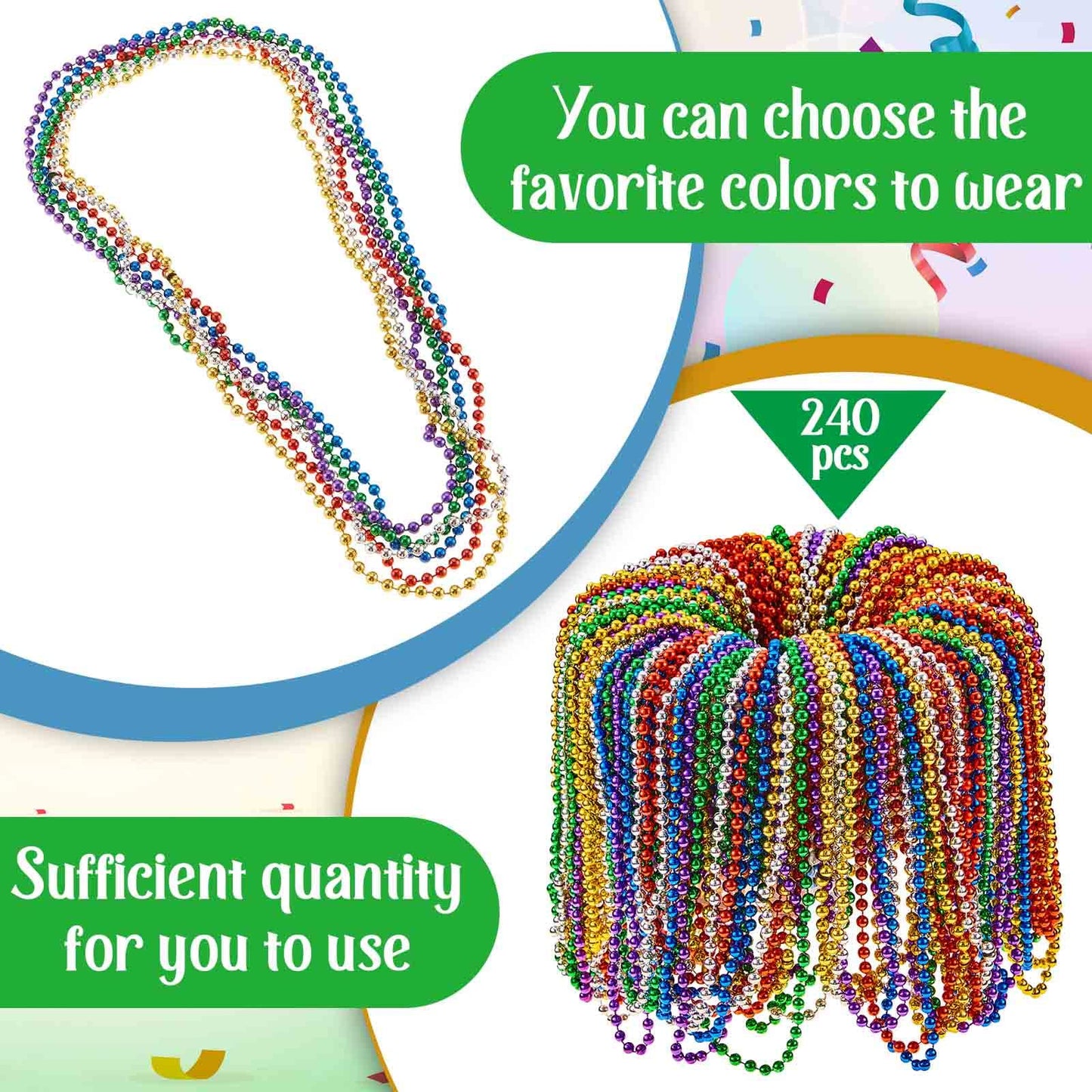 Henoyso 240 Pcs Mardi Gras Beads Necklaces Bulk 32'' 6Mm Pride Beads Necklace Rainbow Necklaces For Unisex Gay Pride Month Parad