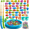 Niplooow Kids Pool Fishing Toys Games, Water Table Bathtub Toy With Inflatable Pool Pole Rod Net Plastic Floating Fish, Birthday