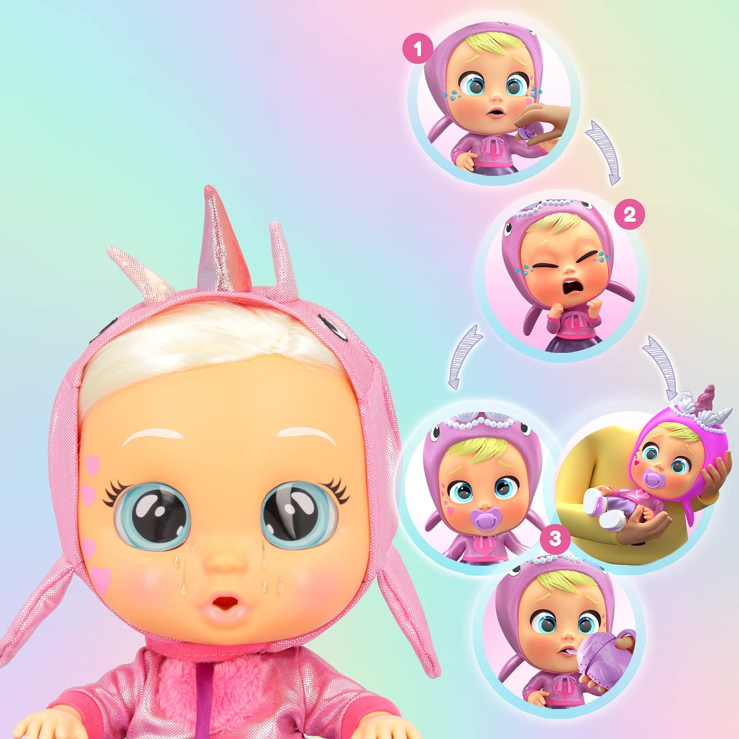 Cry Babies Kiss Me Stella - 12' Baby Doll | Deluxe Blushing Cheeks Feature | Shimmery Changeable Outfit With Bonus Baby Bottle, For Girls And Kids 18M And Up