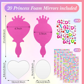 Geetery 20 Pcs Unbreakable Kids Mirror Diy Decorate Your Own Princess Mirror Mermaid Mirrors Princess Foam Mirrors Small Mirrors