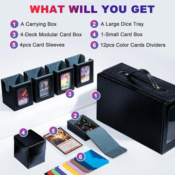 Clutch Texture Commander Deck Box for MTG 6-Deck Modular Card Case with Dice Tray Holds 600+ Double-Sleeved Cards and 35PT Magnetic Card Holders for Trading Cards & TCG Collections(Onyx Black)