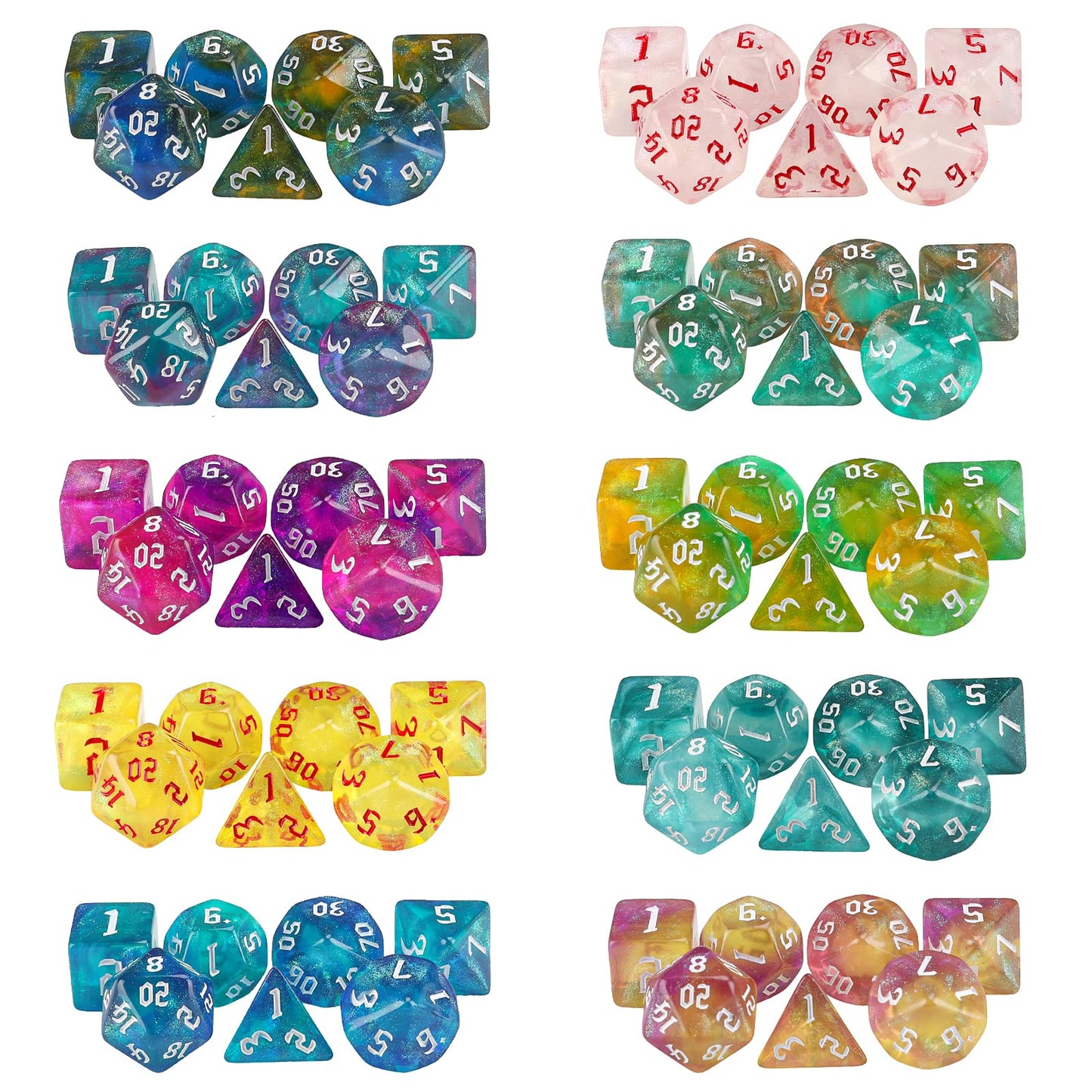 Surhugvy DND Dice Set, 10 X 7 (70 Pieces) Polyhedral Dice Set for Dungeons and Dragons DND RPG MTG Table Games with 10 Pack Blac