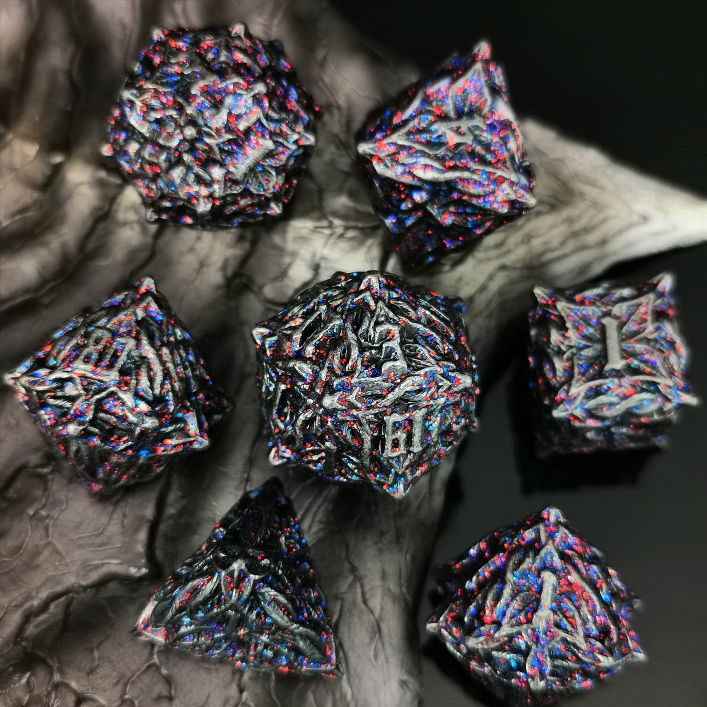 Mjdiceok Metal Dnd Flash Magic Vine Leaf Dice Set 7 Pcs Polyhedral D&D Dice Set Apply To Dunfgeons And Dragons Gift Role Playing