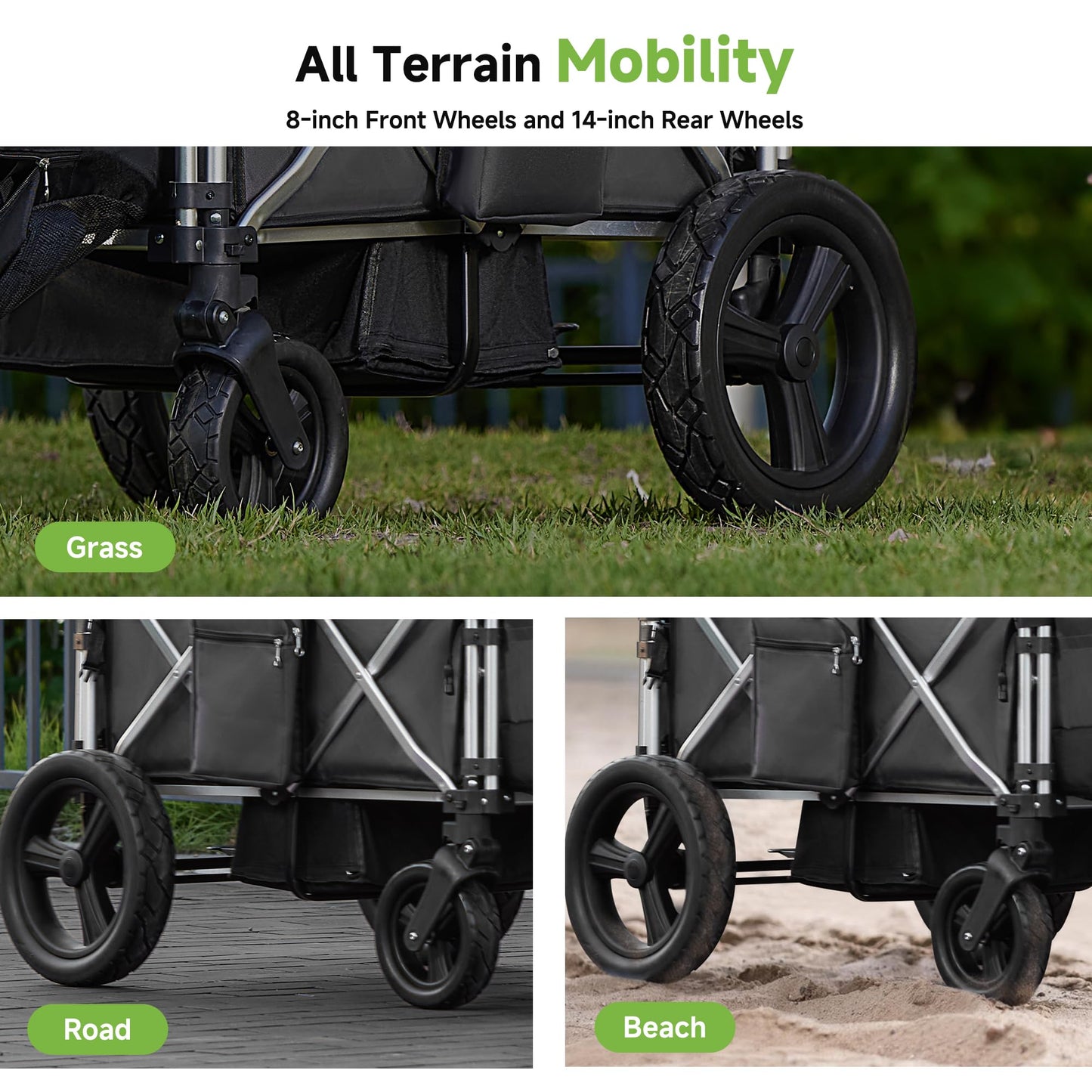 Real Relax Stroller Wagon for 4 Kids, Foldable 4 Seater Wagon Stroller, Kids Wagons with 5-Point Safety Harness, UV-Protection C