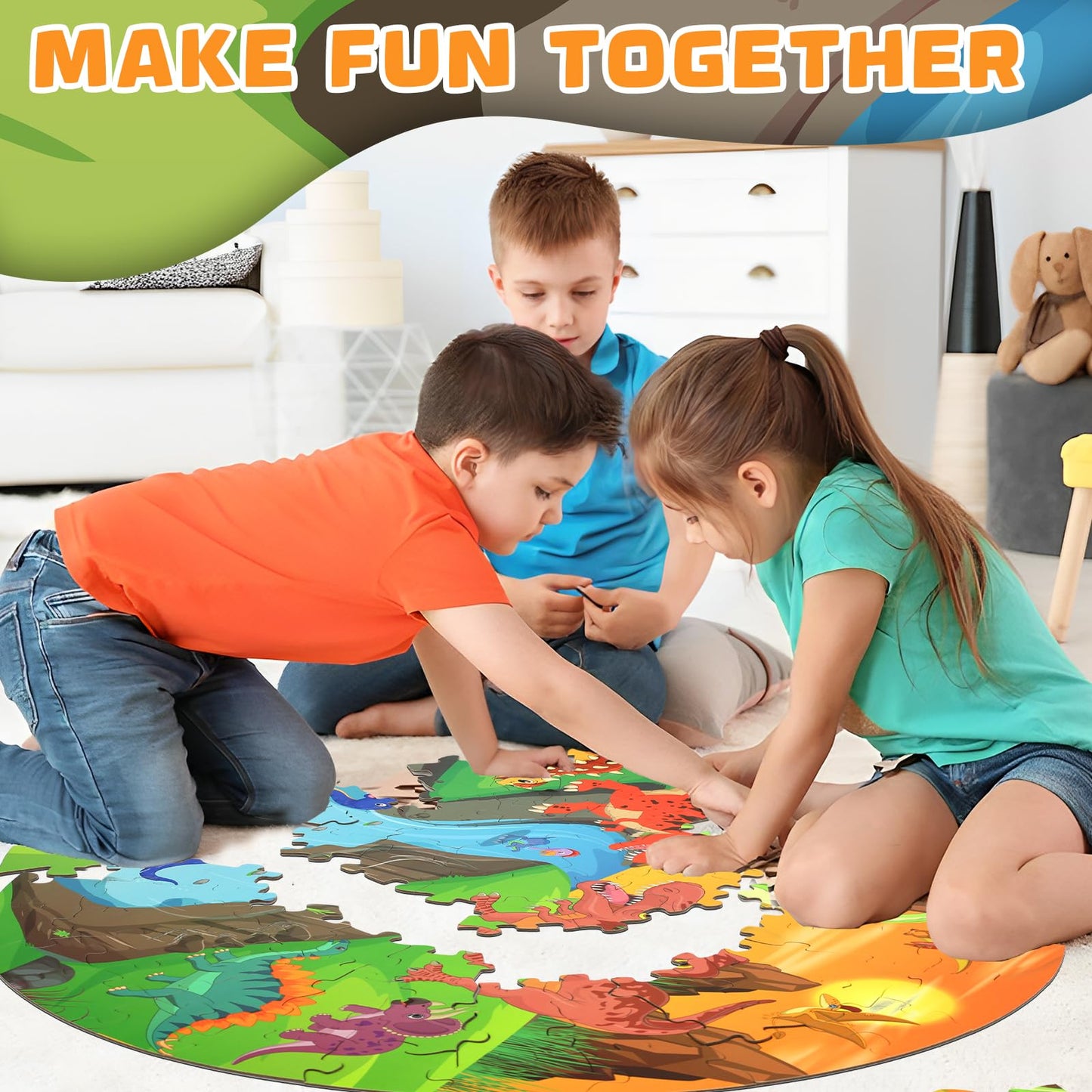Floor Puzzles For Kids Ages 3-10 - Large 70 Piece Round Toddler Jigsaw Puzzles Toys - Preschool Learning Educational Gift (Dinos