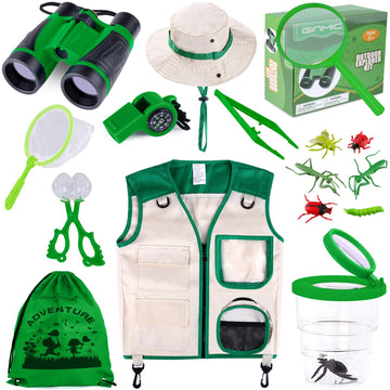 Ginmic Kids Explorer Kit & Bug Catching Kit, 16 Pcs Outdoor Exploration Safari Kit For Kids Camping With Binoculars, Adventure, Hunting, Hiking, Educational Toy Gift For 3-12 Years Old Boys Girls