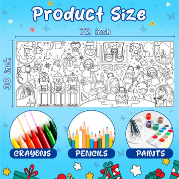 OHOME Jesus Giant Coloring Poster/Tablecloth - Jesus Birthday Party Decorations - 30 x 72 Inches Jumbo Coloring Banner Kids Craf